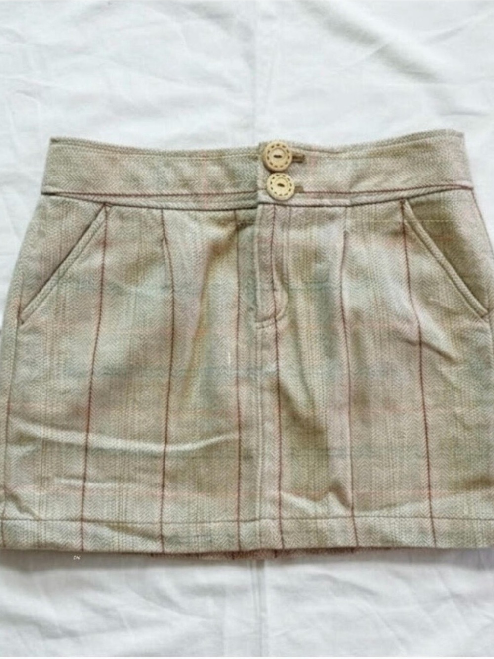 Fossil Tan Plaid Wool Blend Tweed Mini Skirt Womens 4